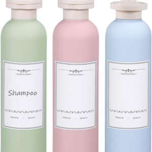 ASEVAT 8.8oz 3Pcs Plastic Refillable Travel Shampoo and Conditioner Bottles Refillable Travel Bottle with Flip Cap Plastic Shampoo and Conditioner Bottles