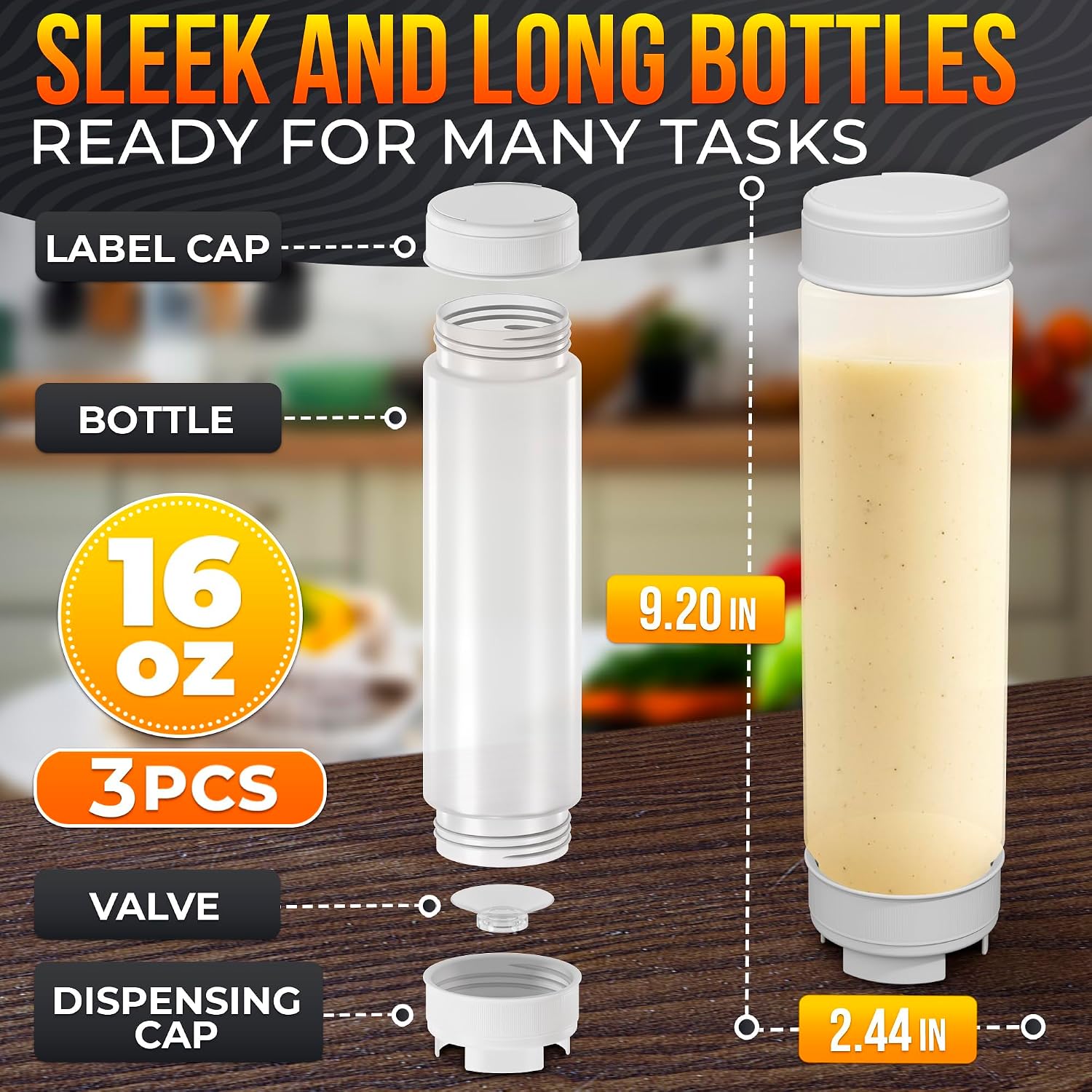 3 Pack 16 oz Inverted Condiment Squeeze Bottles for Sauces, Squirt Bottles - Image 2