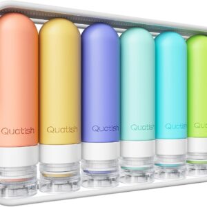 Quatish Travel Bottles for Toiletries 6 Pack, Original Patented Leakproof 3 oz Tsa Approved Travel Size Containers, BPA Free Silicone Shampoo and Conditioner Bottles, Camping Essentials