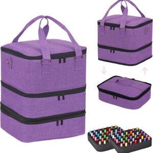 FCQQYWZ Large Nail Polish Organizer Case Hold 84+ Bottles Nail Polish & Nail Lamp, 3 Layers Nail Organizers and Storage for Nail Tech with Divider, Travel Carrying Case(Purple)